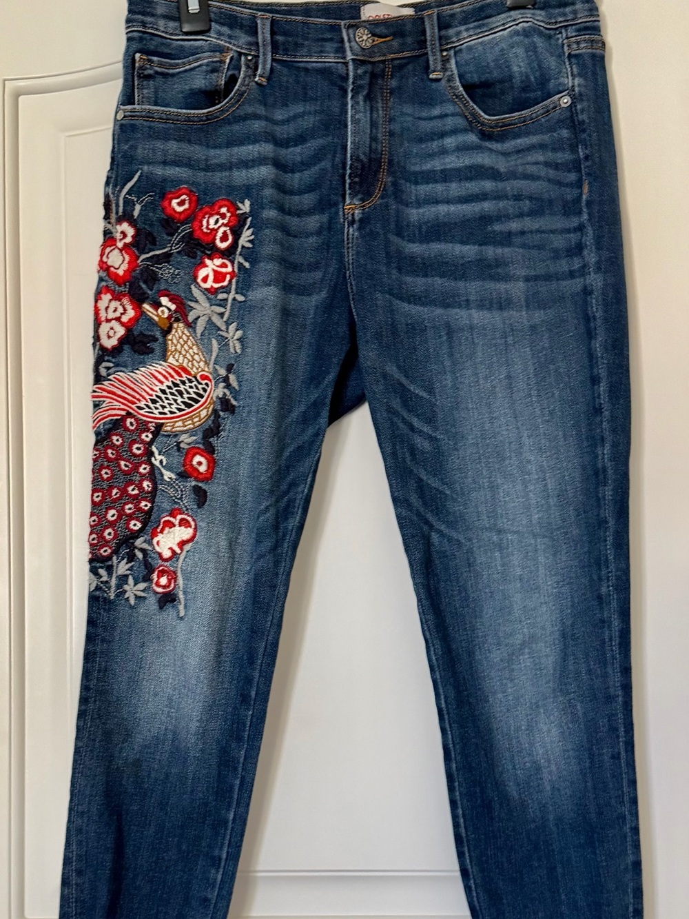DRIFTWOOD Dark Blue Skinny Jeans with Red & Cream Embroidery 30